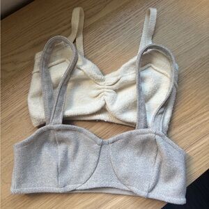 Zara Cream and Gray Knit Bralette Duo